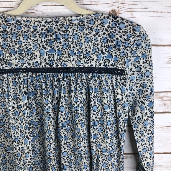 Lucky Brand floral 3/4 sleeve tassels vneck top - Picture 7 of 8